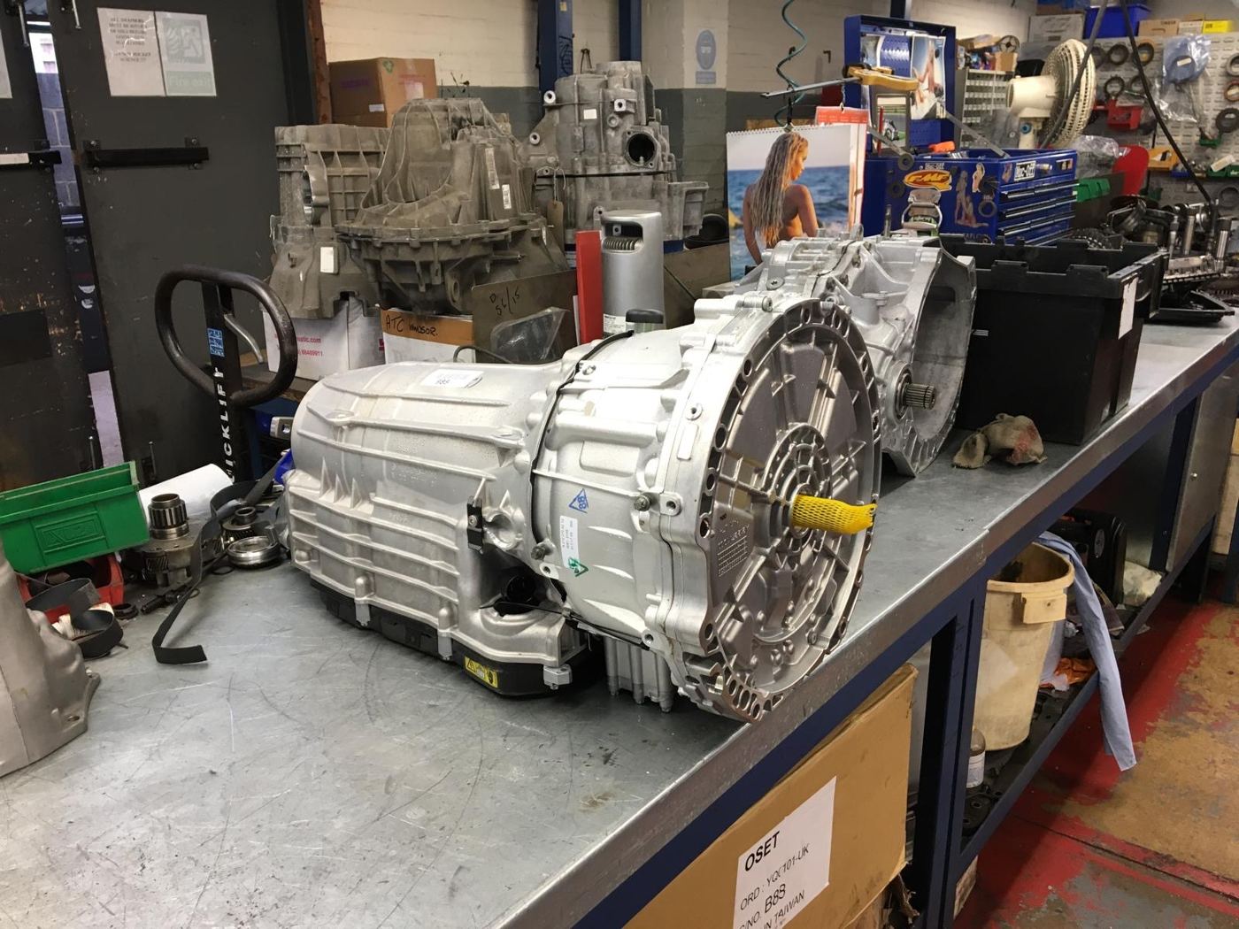 Rebuilt automatic gearbox ready after clutch pack and internal repair
